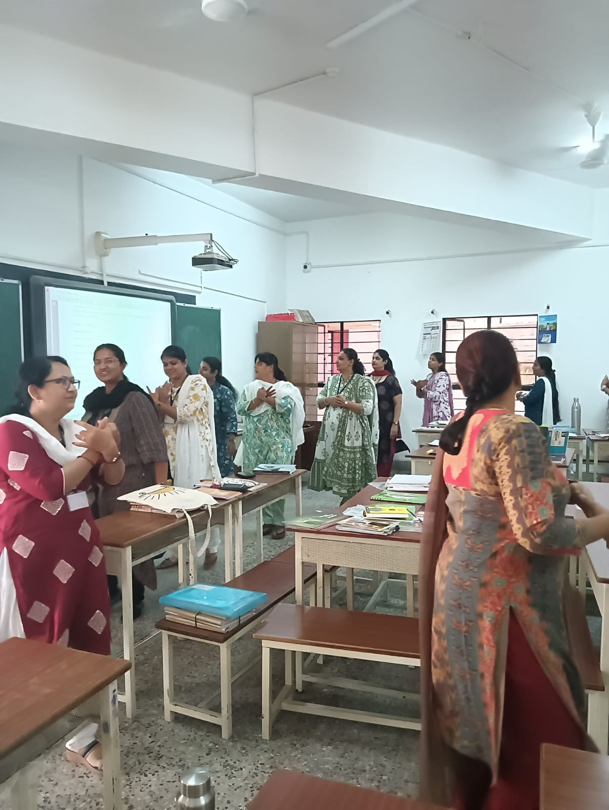 Teachers in a classroom workshop